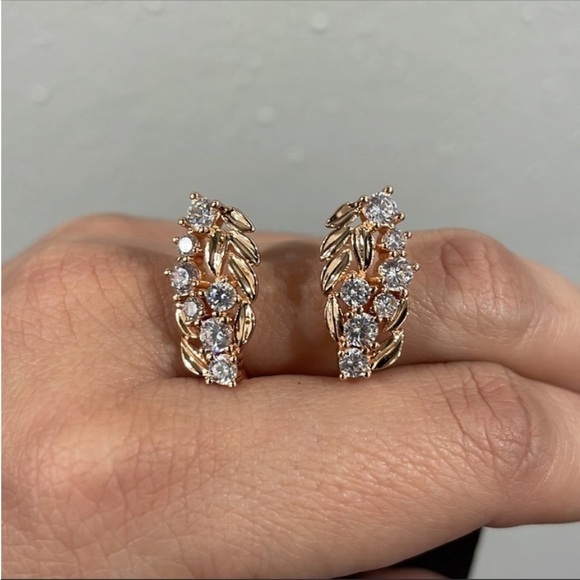 Rose Gold Plated CZ Leaves Drop Earrings New Victoria vintage Art deco - Picture 5 of 7